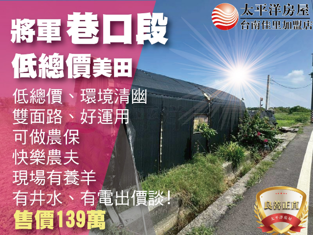 巷口段清幽低總價美田,台南市將軍區巷口段